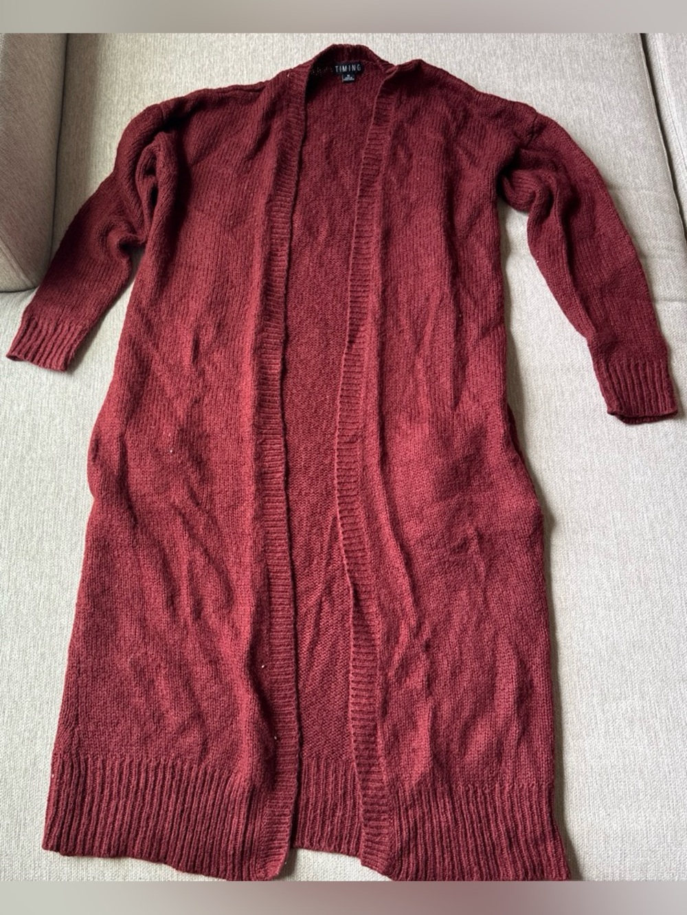 Timing Long Open-Front Cardigan Sweater - Burgundy